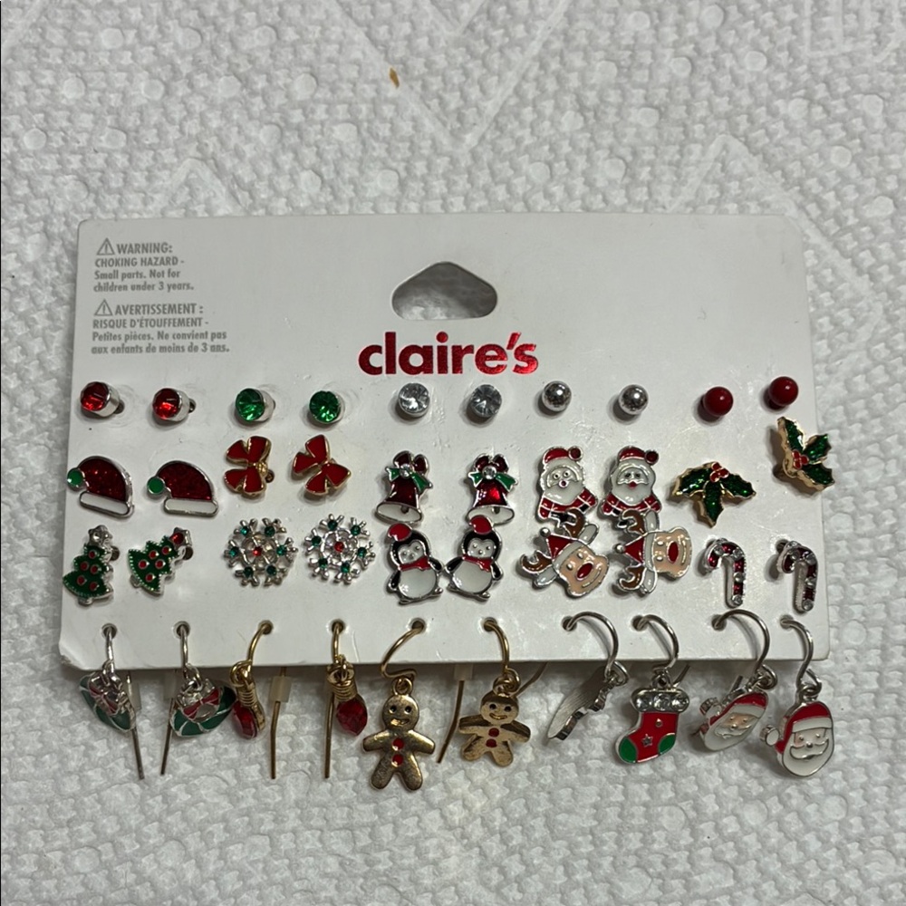 Claire's Festive Christmas Earring Set - Red, Green, Silver